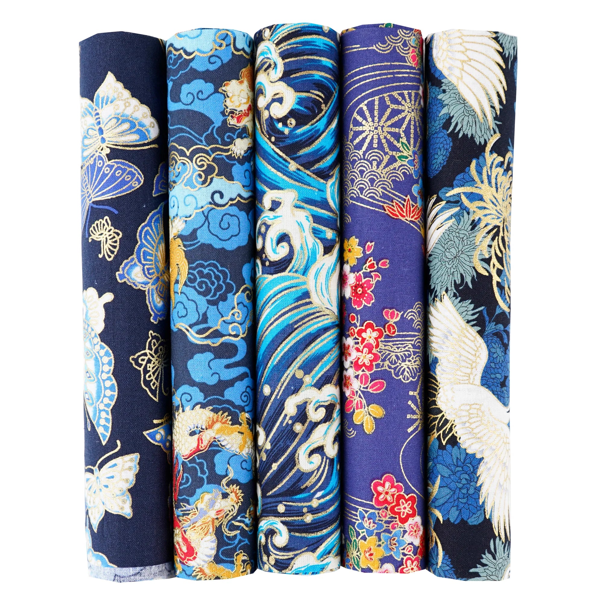 100% Cotton Fabric Bundle - 5 Different Designs for DIY Quilting, Sewing & Patchwork Crafts (50x50cm & 25x25cm)