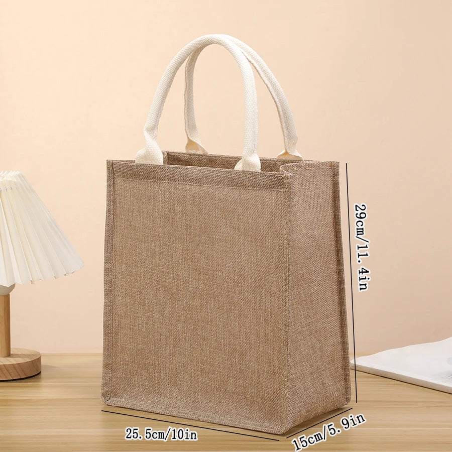New Linen Tote Bag - Large Capacity Jute Shopping Bag & Travel Organizer with Imitation Linen Design
