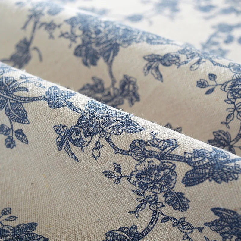 150x50cm Cotton Linen Blue Retro Orchid Fabric - Rural Pastoral Style for Handmade Curtains & DIY Home Decoration