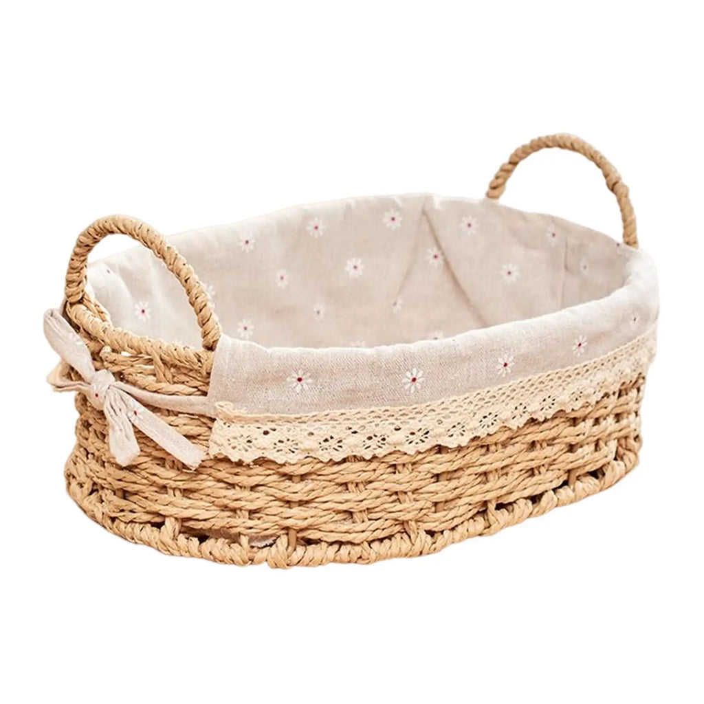 Woven Storage Baskets - Handwoven Kitchen Organizer with Handles for Cosmetics, Fruit & Home Decor