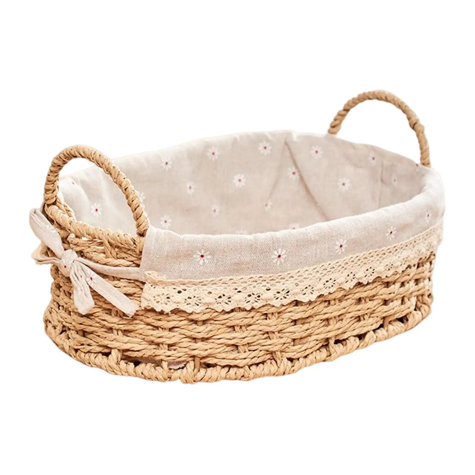 Woven Storage Baskets - Handwoven Kitchen Organizer with Handles for Cosmetics, Fruit & Home Decor