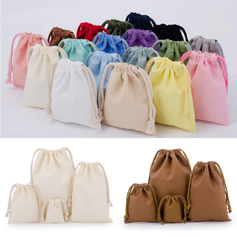 Cotton Drawstring Storage Bag - White Canvas Pouch for Candy, Gifts & Home Organization