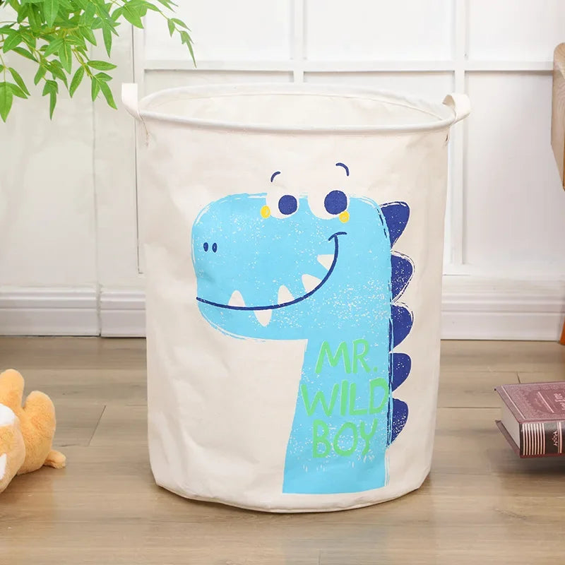 Animal Laundry Toys Organizer Basket - Large Cartoon Canvas Barrel with Handle for Kids