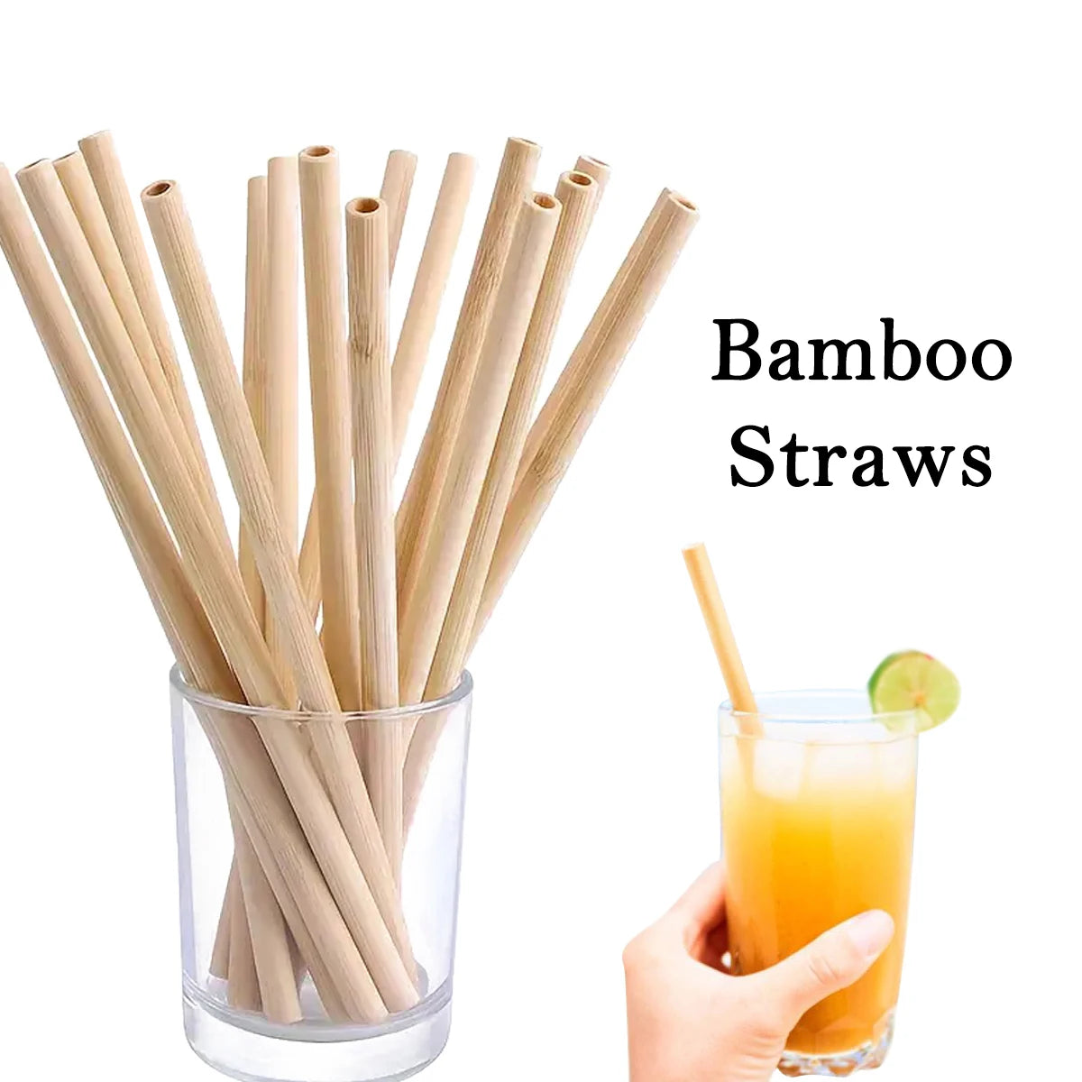 Natural Bamboo Drinking Straw 7.8" - Eco-Friendly Reusable Straws with Clean Brush (0.8x20cm)