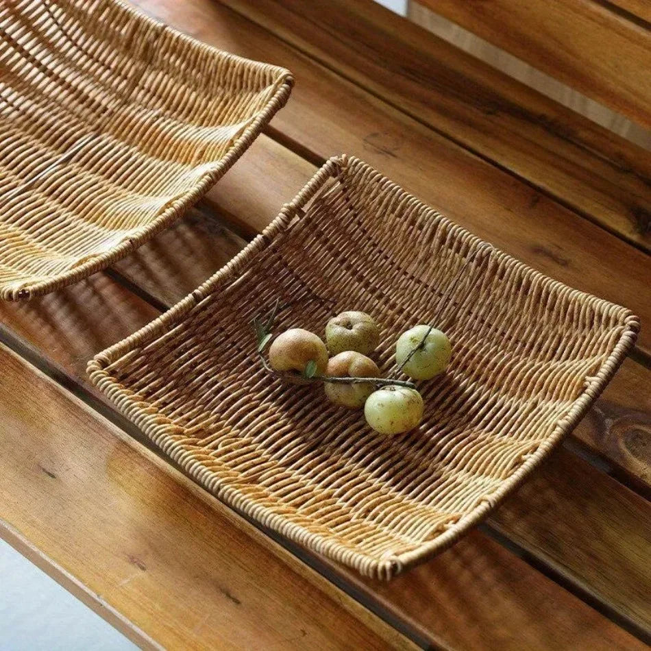 Handwoven Rattan Storage Basket - Wicker Tray for Picnic, Bread & Food Storage