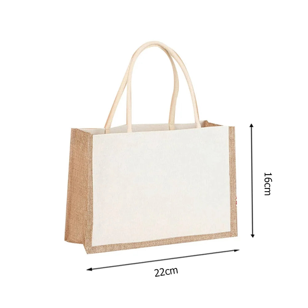 Burlap Jute Tote Bag - Vintage Reusable Grocery Shopping Wedding Gift Handbag with Large Capacity