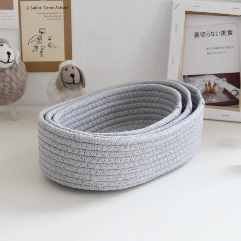 Nordic Cotton Rope Woven Storage Baskets - Multi-Purpose Desktop Organizer for Cosmetics, Keys & Sundries