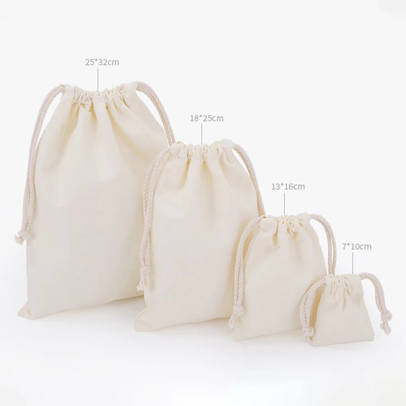 Cotton Drawstring Storage Bag - White Canvas Pouch for Candy, Gifts & Home Organization