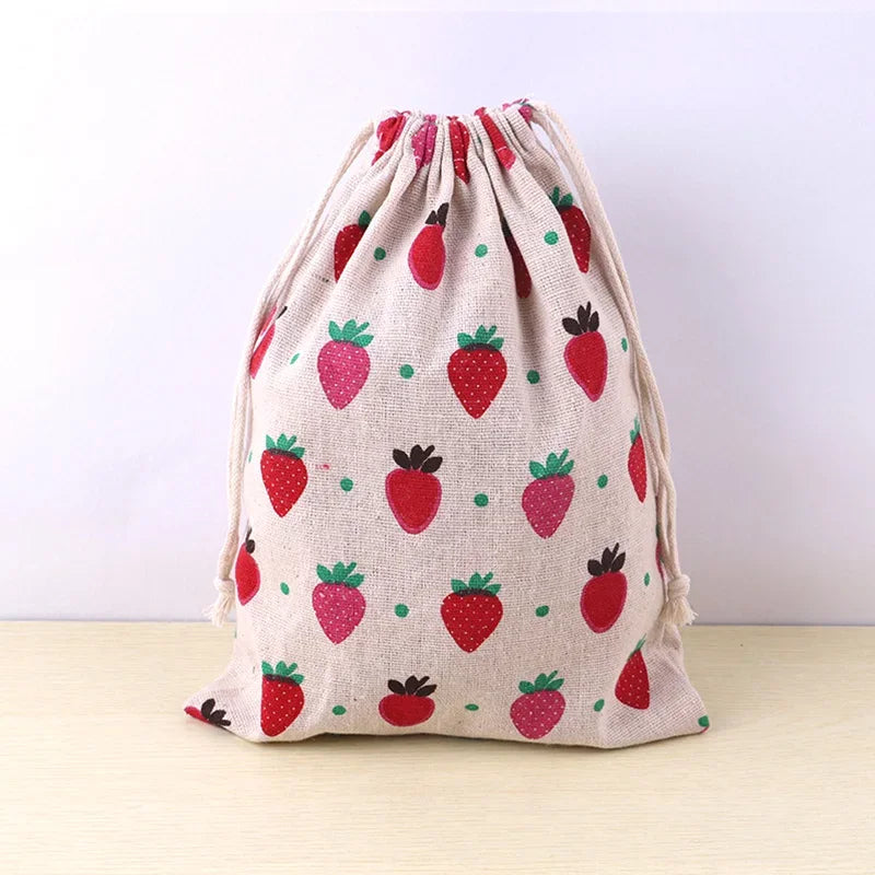 Cute Animal Print Drawstring Storage Bag - Cotton Linen Pouch for Kids, Makeup & Travel Organization