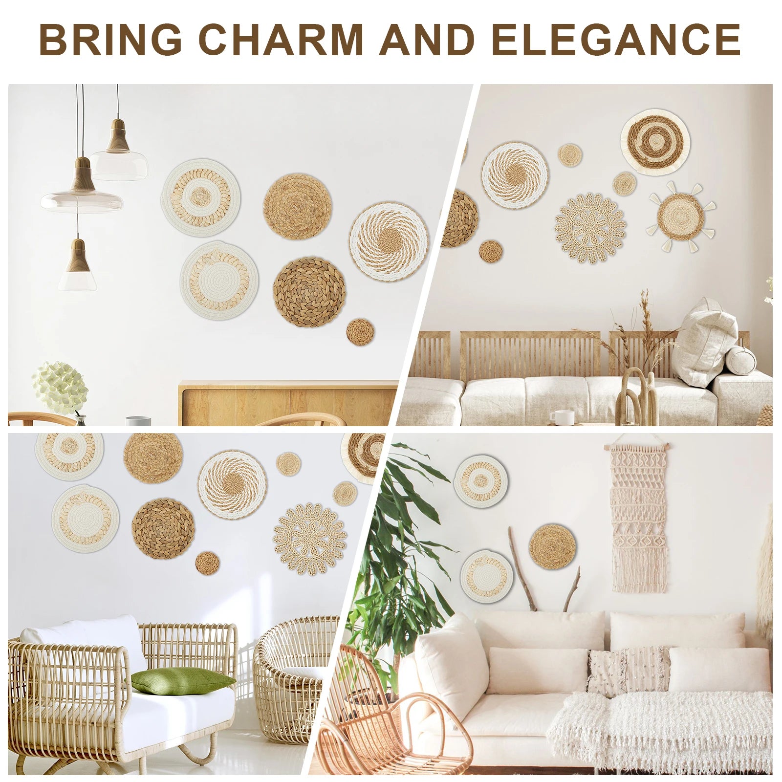 11Pcs Woven Wall Basket Decor - Handmade Rattan Wicker Aesthetic Wall Baskets for Home Decoration