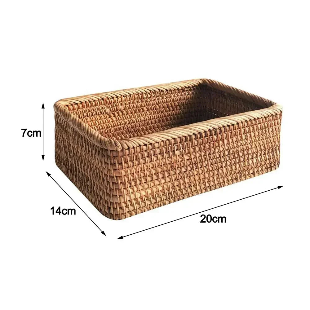 Handwoven Rattan Storage Basket - Wicker Bread Fruit Breakfast Tea Picnic Kitchen Storage Tray