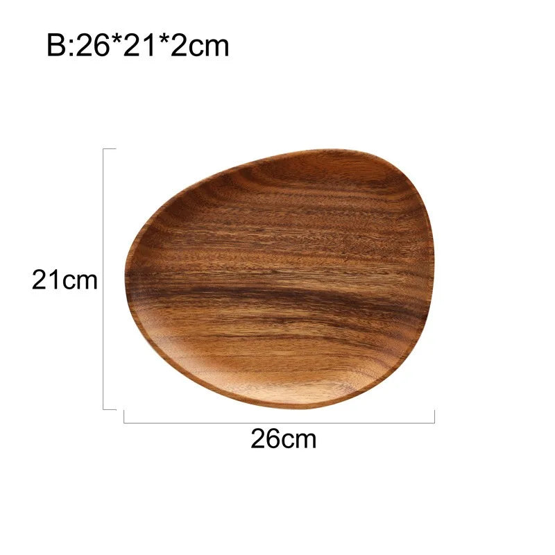 Solid Wood Dinner Plates - Irregular Oval Serving Tray for Fruit, Sushi, Tea & Home Decoration