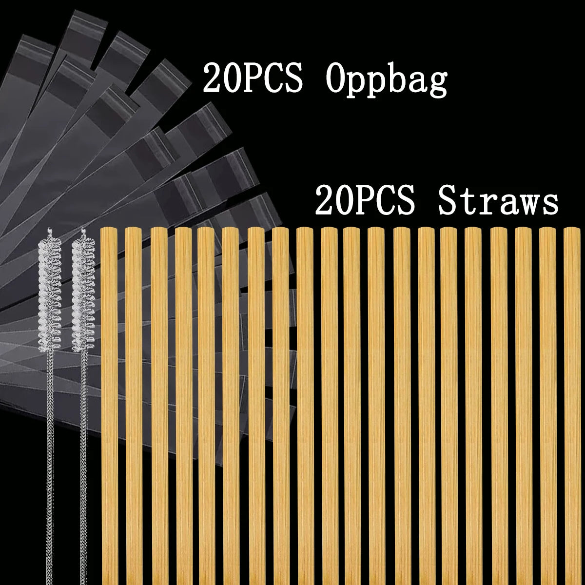 Natural Bamboo Drinking Straw 7.8" - Eco-Friendly Reusable Straws with Clean Brush (0.8x20cm)