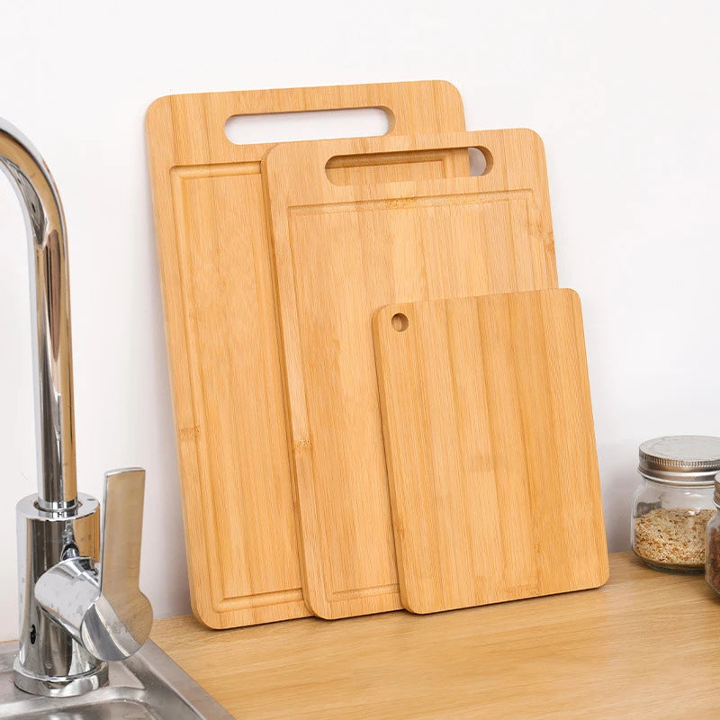 Bamboo Kitchen Cutting Board - Double-Sided Rectangular Thickened Solid Wood Cutting Board for Fruit, Veggies & Meat