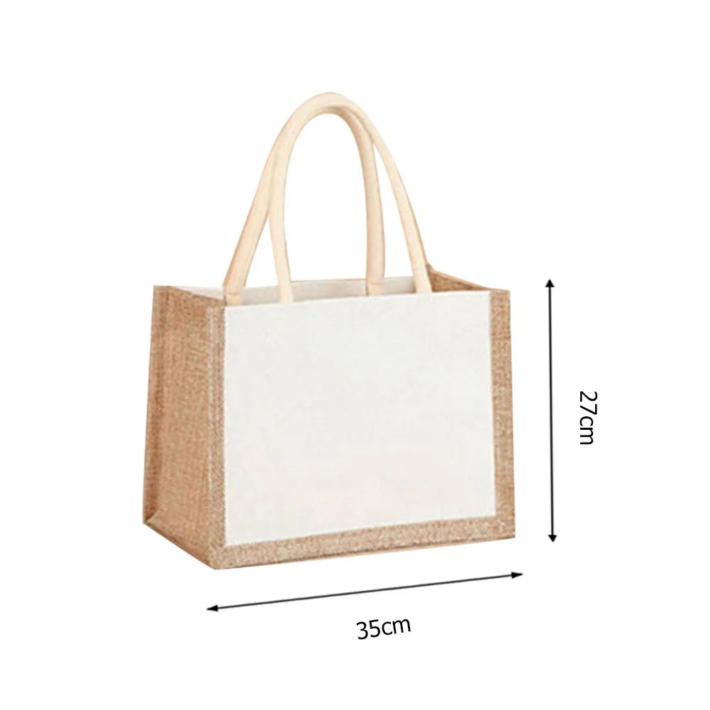 Burlap Jute Tote Bag - Vintage Reusable Grocery Shopping Wedding Gift Handbag with Large Capacity