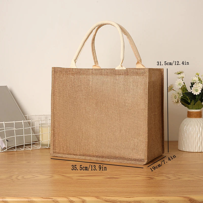 New Linen Tote Bag - Large Capacity Jute Shopping Bag & Travel Organizer with Imitation Linen Design