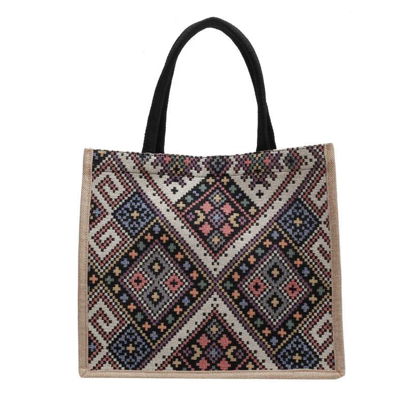 Ethnic Style Large Capacity Commuter Bag - National Style Single Shoulder Tote for Women