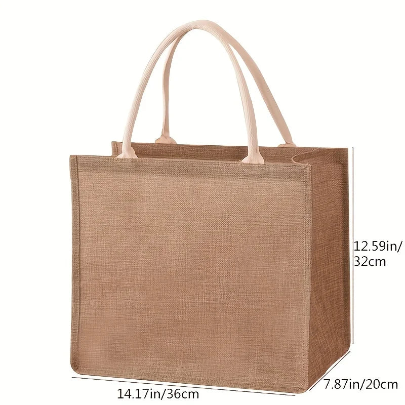 New Linen Tote Bag - Large Capacity Jute Shopping Bag & Travel Organizer with Imitation Linen Design