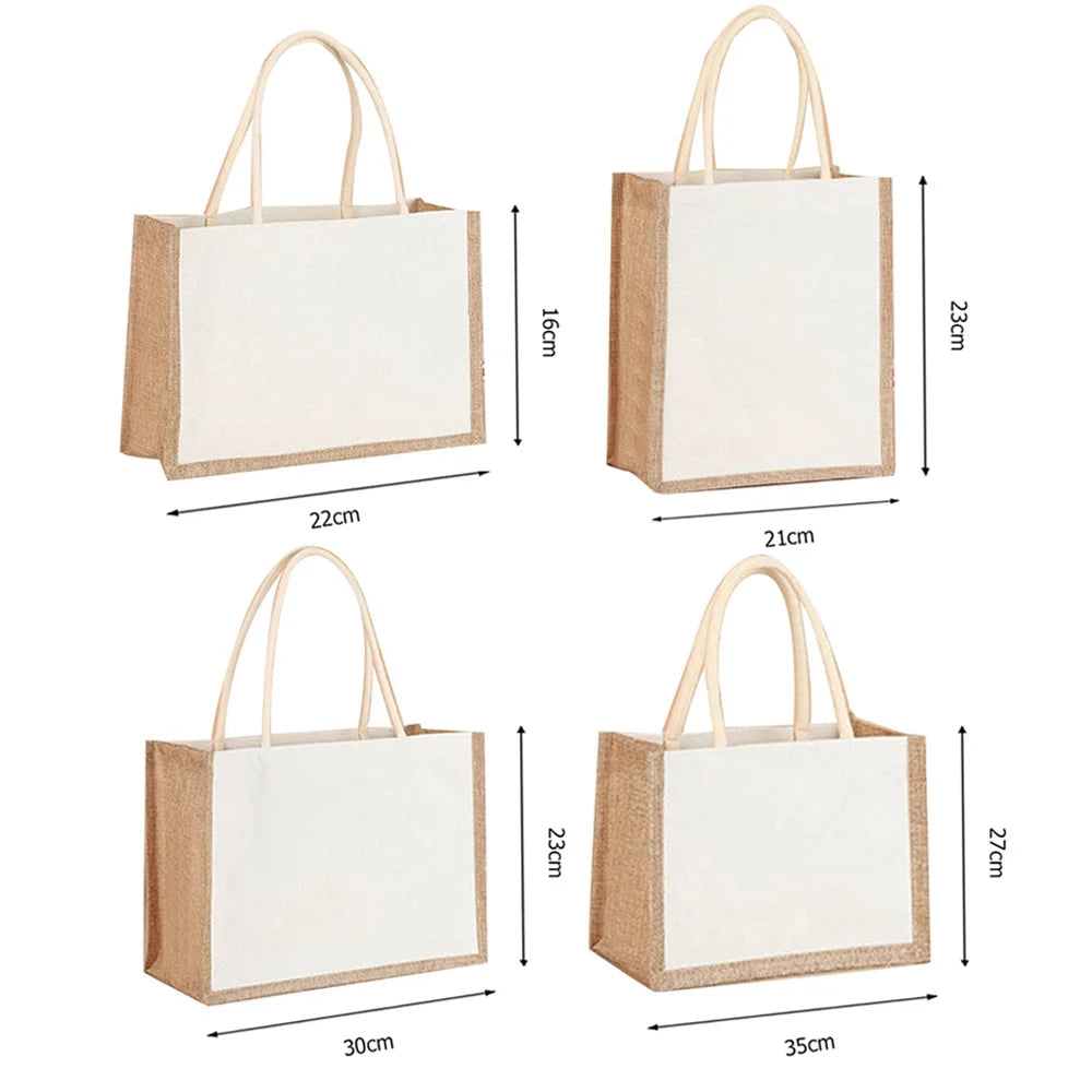 Burlap Jute Tote Bag - Vintage Reusable Grocery Shopping Wedding Gift Handbag with Large Capacity