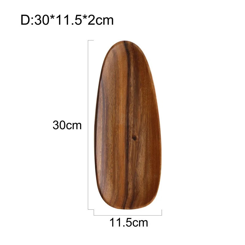 Solid Wood Dinner Plates - Irregular Oval Serving Tray for Fruit, Sushi, Tea & Home Decoration