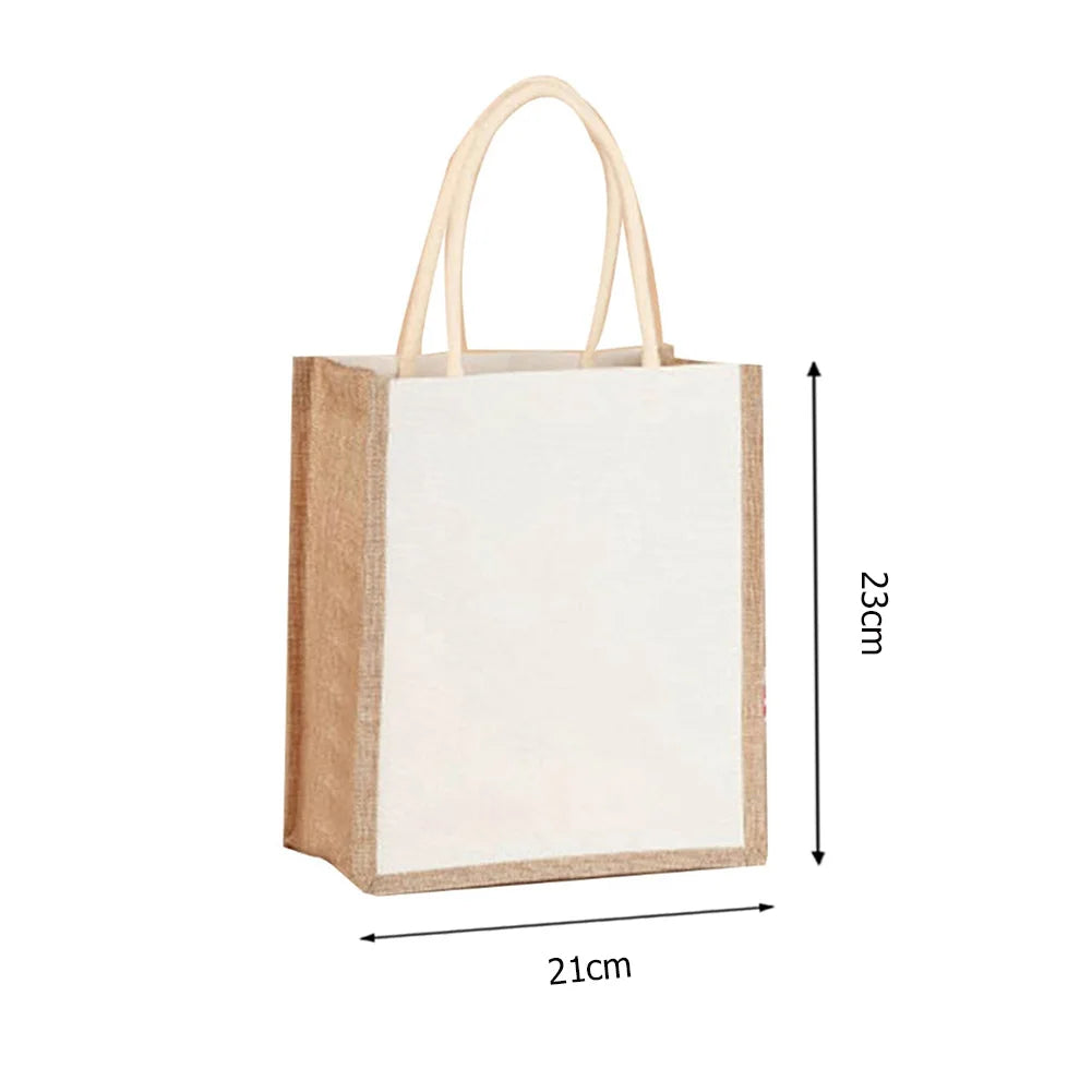 Burlap Jute Tote Bag - Vintage Reusable Grocery Shopping Wedding Gift Handbag with Large Capacity