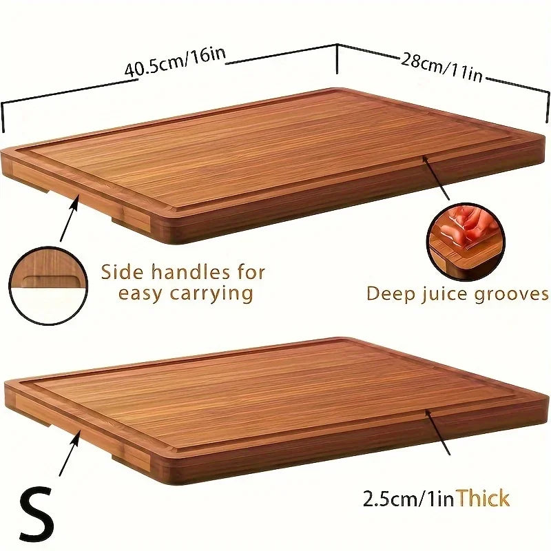 Large Butcher Chopping Block with Juice Grooves - 2.54cm Thick Bamboo Cutting Board for Cheese, Charcuterie & Chopping