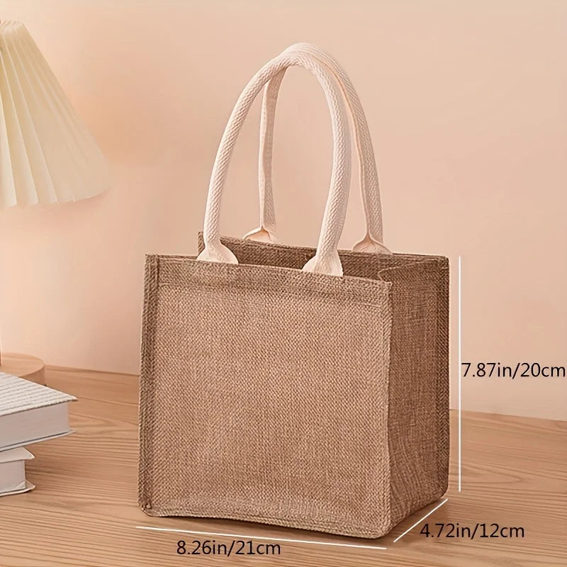 New Linen Tote Bag - Large Capacity Jute Shopping Bag & Travel Organizer with Imitation Linen Design