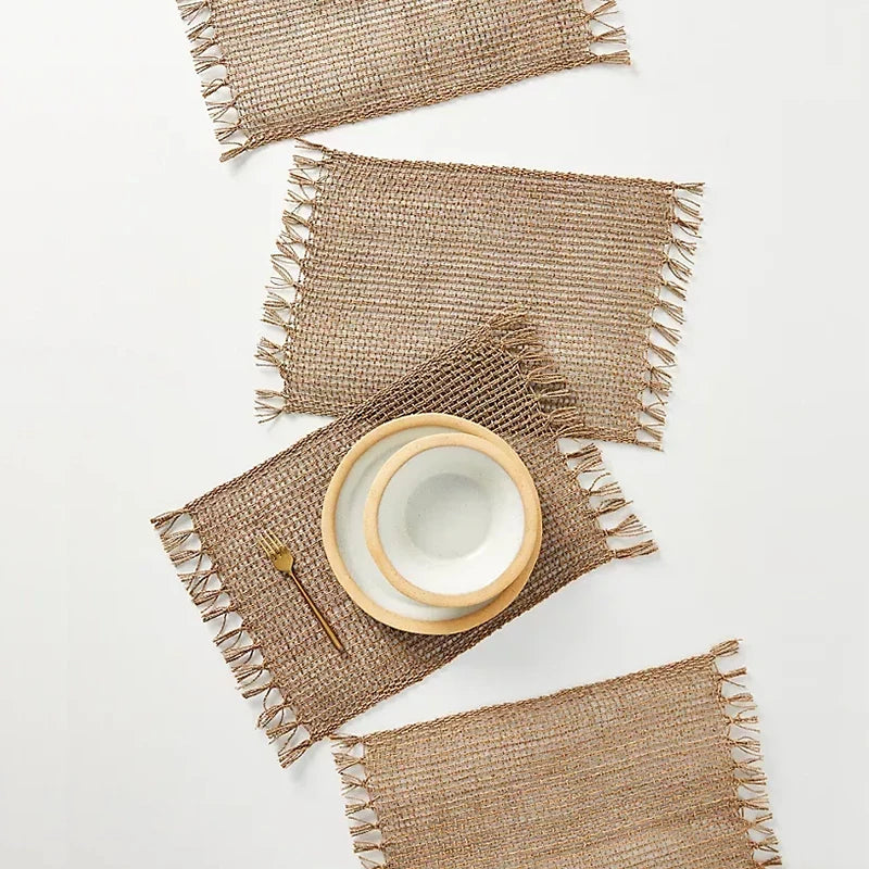 Natural Jute Table Runner with Tassel - Christmas Home Wedding Table Decoration Flag Cloth