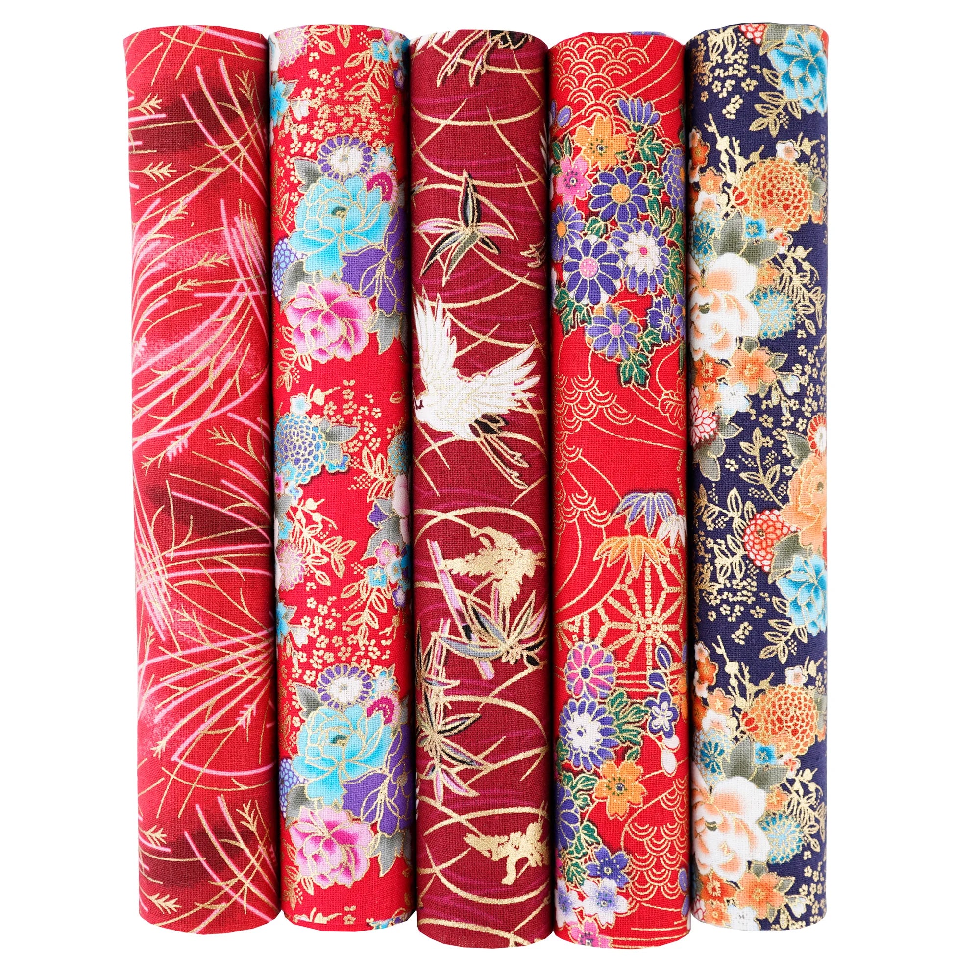 100% Cotton Fabric Bundle - 5 Different Designs for DIY Quilting, Sewing & Patchwork Crafts (50x50cm & 25x25cm)