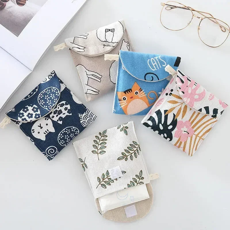 New Sanitary Pad Pouch - Mini Folding Women's Cute Bag for Napkin Storage & Organization (13x13cm)