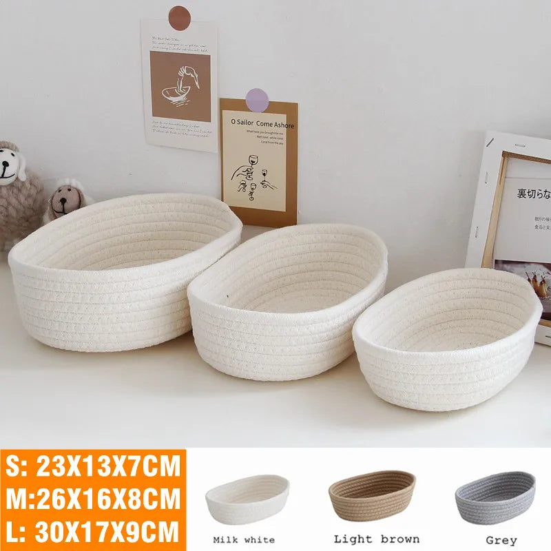 Nordic Cotton Rope Woven Storage Baskets - Multi-Purpose Desktop Organizer for Cosmetics, Keys & Sundries