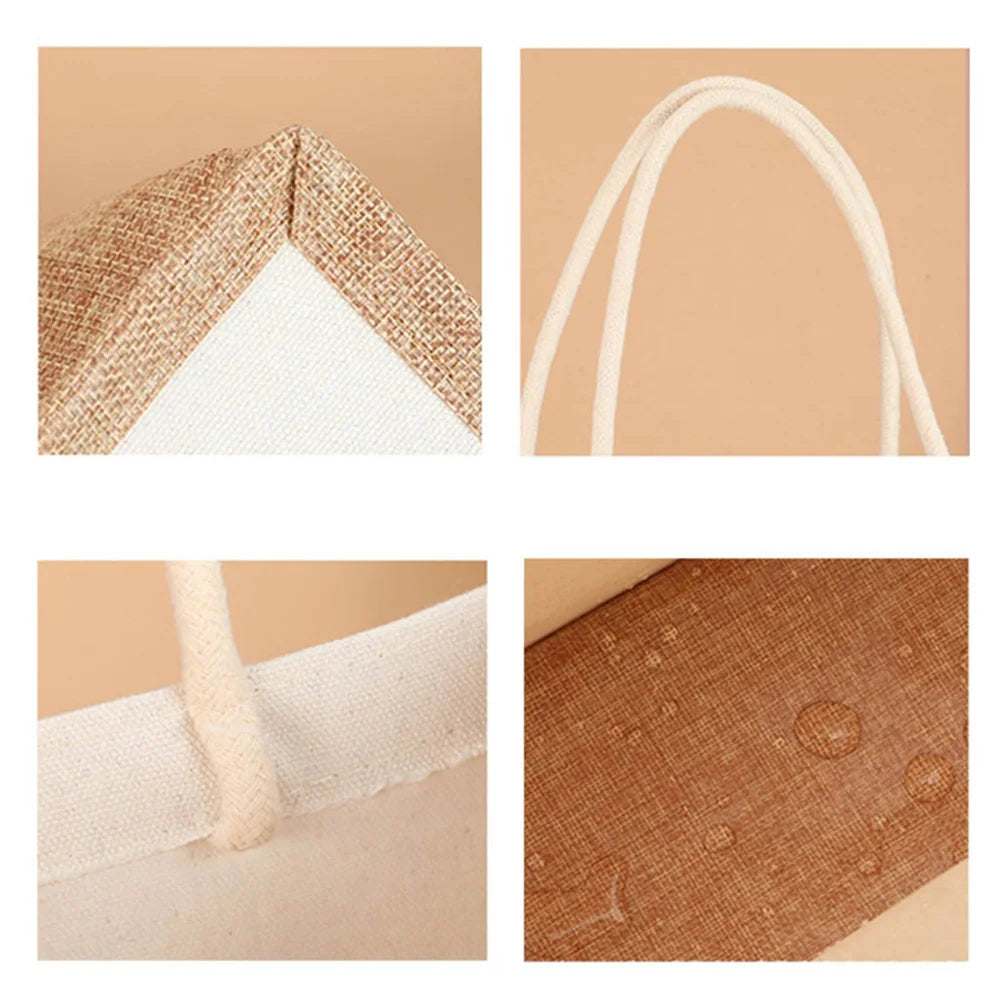 Burlap Jute Tote Bag - Vintage Reusable Grocery Shopping Wedding Gift Handbag with Large Capacity