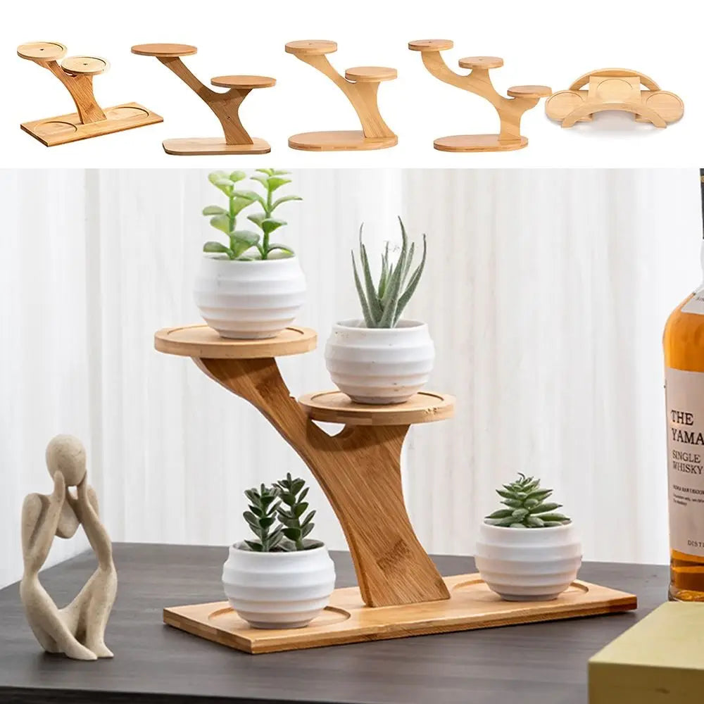 Bamboo Wood Flowerpot Tray - Multi-Layer Plants Stand Succulents Bonsai Organizer Desktop Ornament