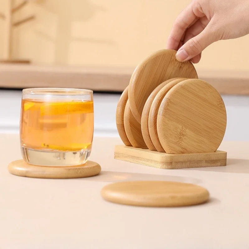 Bamboo Base Coaster Set - Simple Creative Cup Holder Round Insulation Pad Tea Display Rack
