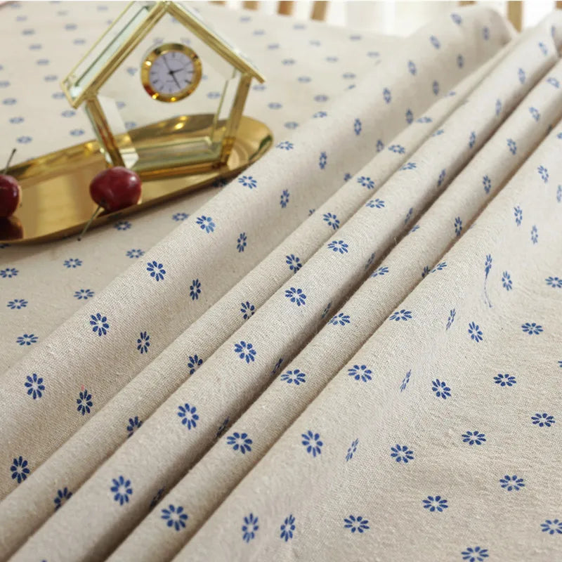150x50cm Cotton Linen Blue Retro Orchid Fabric - Rural Pastoral Style for Handmade Curtains & DIY Home Decoration
