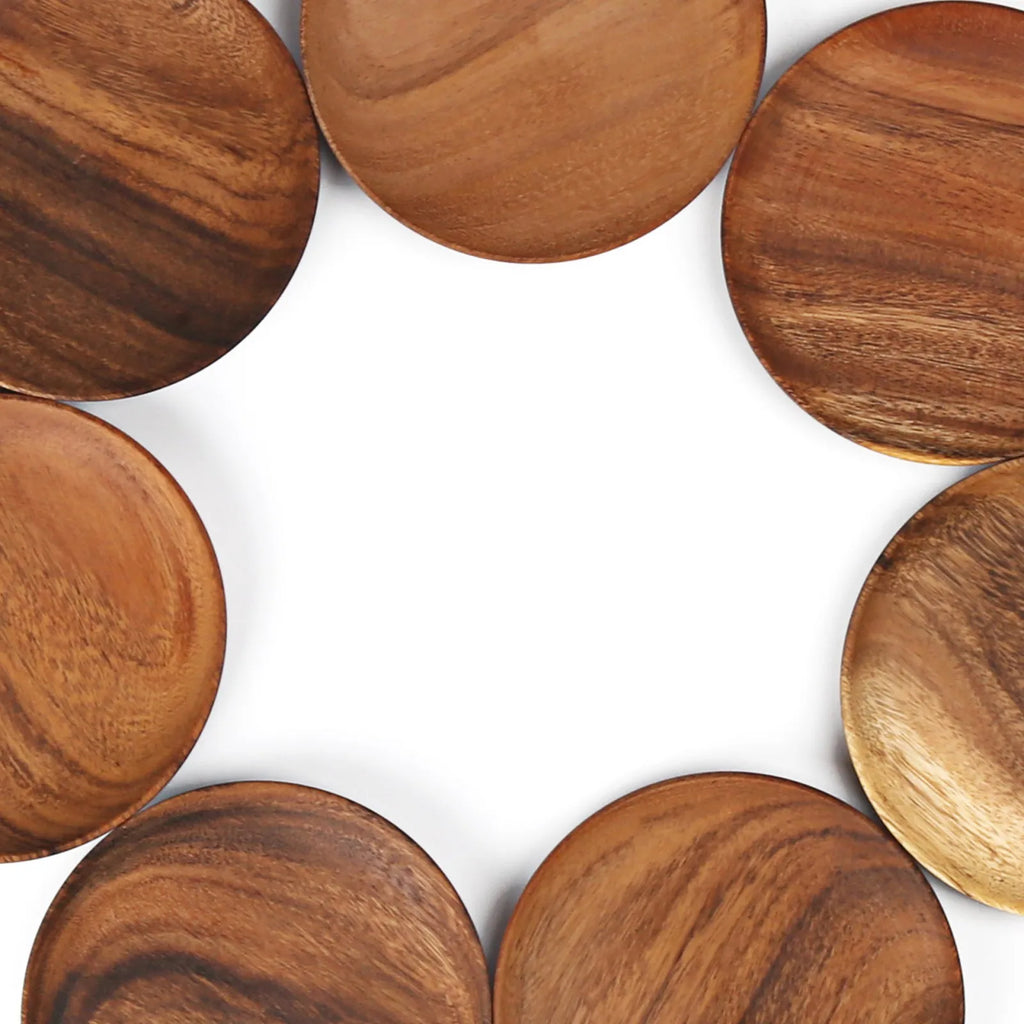 Acacia Wood Dinner Plate - Round Wood Plate for Fruits, Dishes, Snacks, Dessert, Sushi & Salad Serving Tray