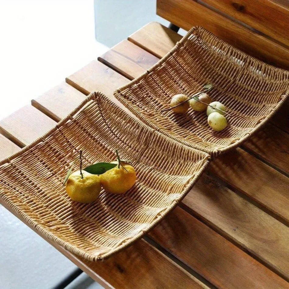 Handwoven Rattan Storage Basket - Wicker Tray for Picnic, Bread & Food Storage