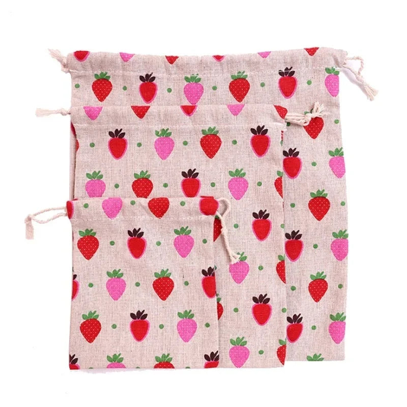 Cute Animal Print Drawstring Storage Bag - Cotton Linen Pouch for Kids, Makeup & Travel Organization