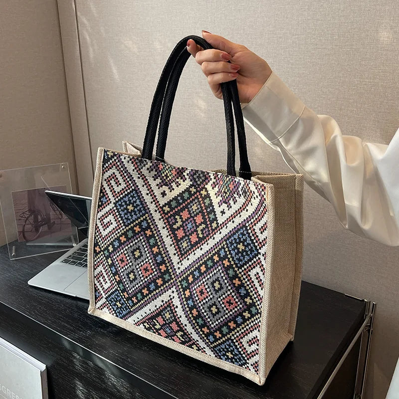 Ethnic Style Large Capacity Commuter Bag - National Style Single Shoulder Tote for Women