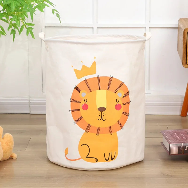Animal Laundry Toys Organizer Basket - Large Cartoon Canvas Barrel with Handle for Kids