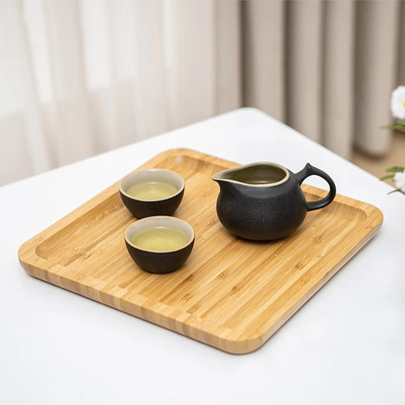 Simple Japanese Bamboo Tea Tray - Kitchen Storage Serving Tray for Dessert, Breakfast, Coffee & Food