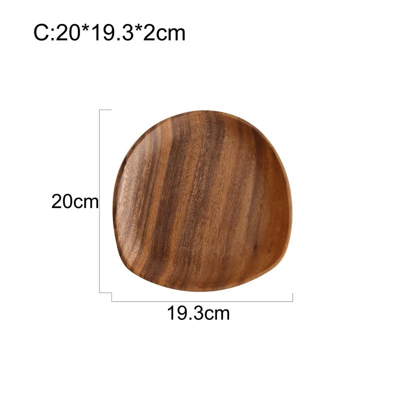 Solid Wood Dinner Plates - Irregular Oval Serving Tray for Fruit, Sushi, Tea & Home Decoration