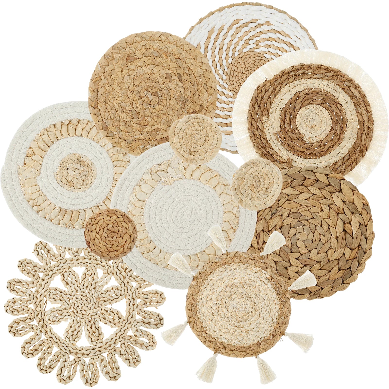 11Pcs Woven Wall Basket Decor - Handmade Rattan Wicker Aesthetic Wall Baskets for Home Decoration