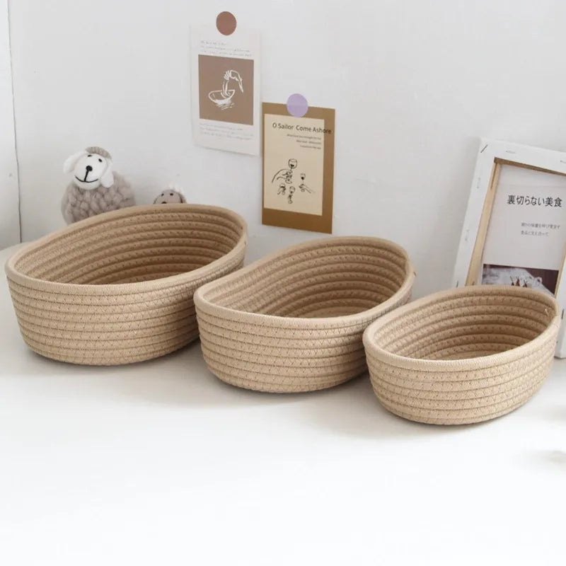 Nordic Cotton Rope Woven Storage Baskets - Multi-Purpose Desktop Organizer for Cosmetics, Keys & Sundries