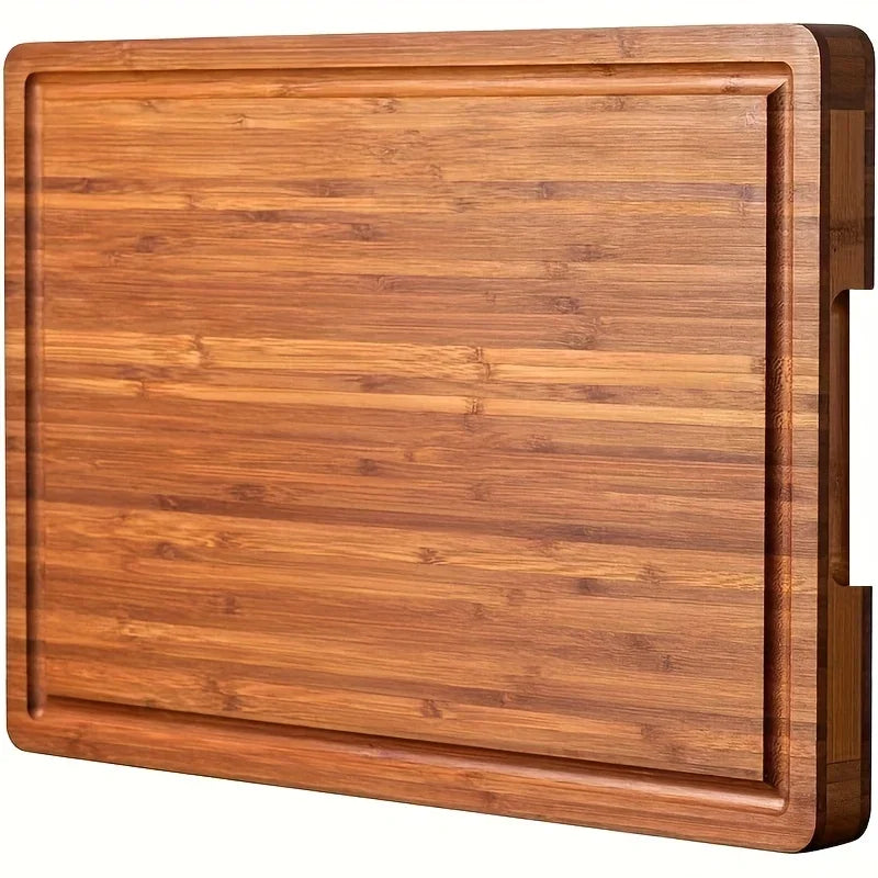 Large Butcher Chopping Block with Juice Grooves - 2.54cm Thick Bamboo Cutting Board for Cheese, Charcuterie & Chopping