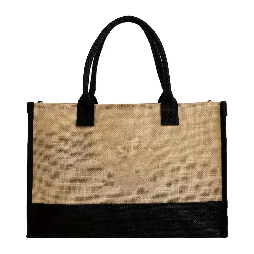 Shopping Bag Burlap Tote Bag - Lightweight Large Capacity Women's Grocery Organizer with Garland Letter Pattern