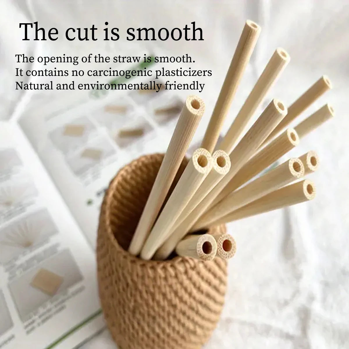 Natural Bamboo Drinking Straw 7.8" - Eco-Friendly Reusable Straws with Clean Brush (0.8x20cm)