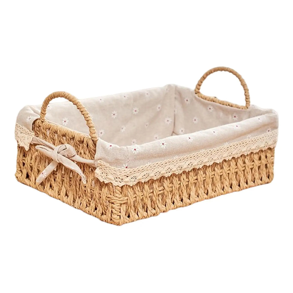 Woven Storage Baskets - Handwoven Kitchen Organizer with Handles for Cosmetics, Fruit & Home Decor