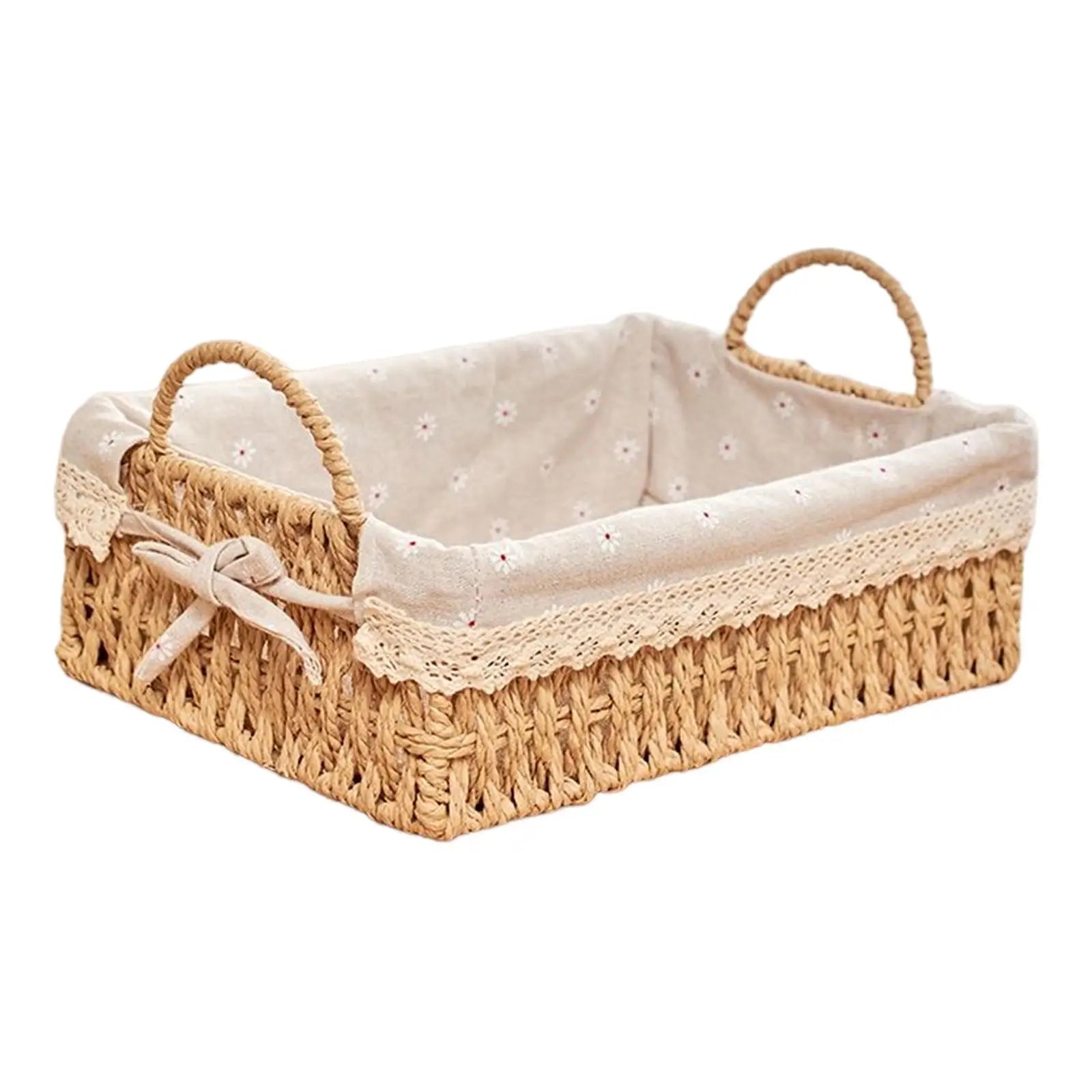 Woven Storage Baskets - Handwoven Kitchen Organizer with Handles for Cosmetics, Fruit & Home Decor