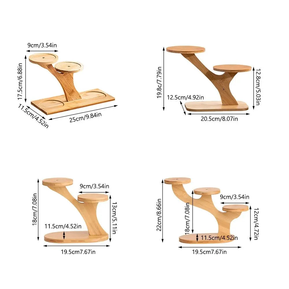 Bamboo Wood Flowerpot Tray - Multi-Layer Plants Stand Succulents Bonsai Organizer Desktop Ornament